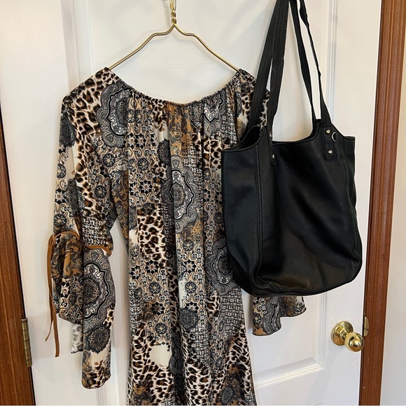 Happy & Free Black Genuine Leather Shoulder/Tote Bag + Medium Boho Dress - Picture 16 of 16
